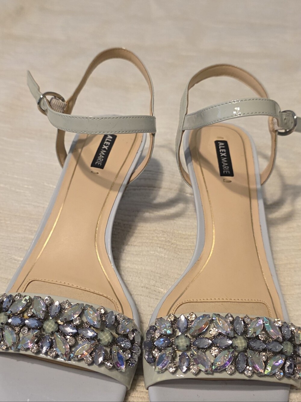 Alex Marie Light Blue Jeweled Ankle-Strap Sandals